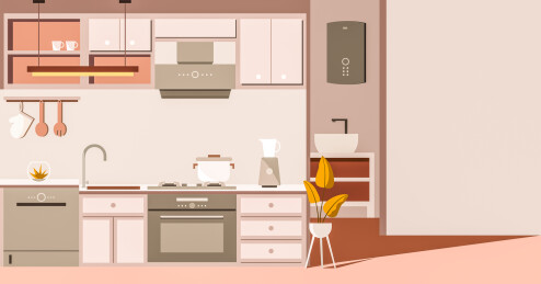 扁平厨房浴室电器家装插画