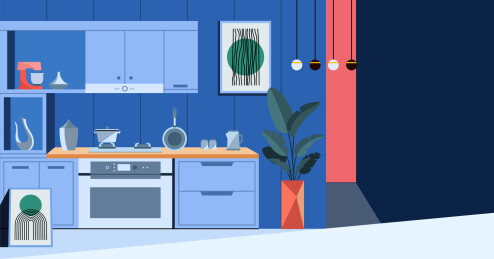 扁平厨房浴室电器家装插画