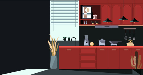 扁平厨房浴室电器家装插画