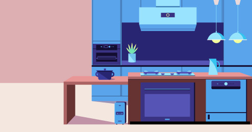 扁平厨房浴室电器家装插画