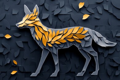 金色叶片装饰的犬科动物