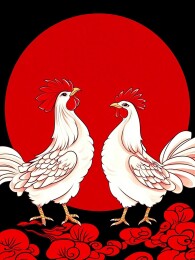 红日白鸡喜庆图