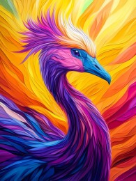 彩羽冠鹤抽象画