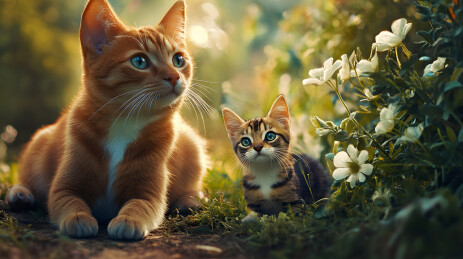 花丛中的两只小猫