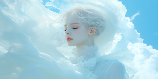 白发少女与云朵