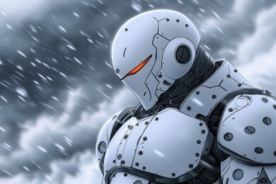 科幻机器人雪中伫立