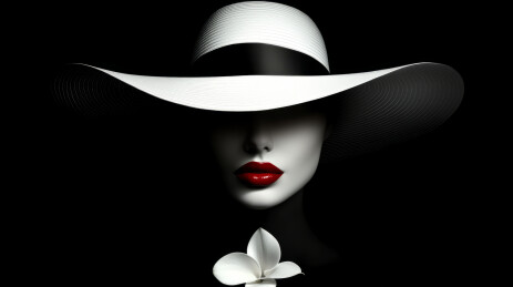 戴太阳帽的红嘴唇女性