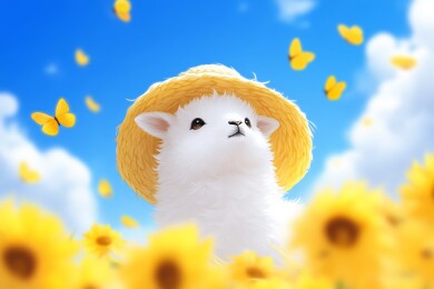 小羊戴草帽赏花