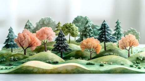 梦幻般的彩色树林微缩景观