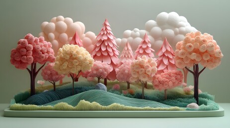 梦幻般的彩色树林微缩景观