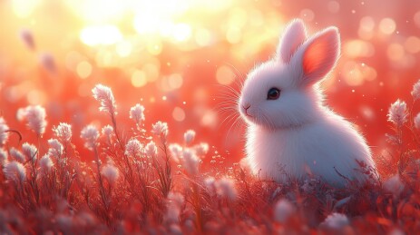 夕阳下的小白兔