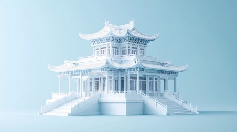 白色复古中国建筑模型