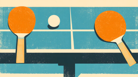 复古风格乒乓球桌和球拍