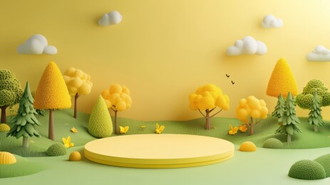 黄色卡通森林景观
