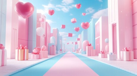 3D唯美充满礼物盒的商业街