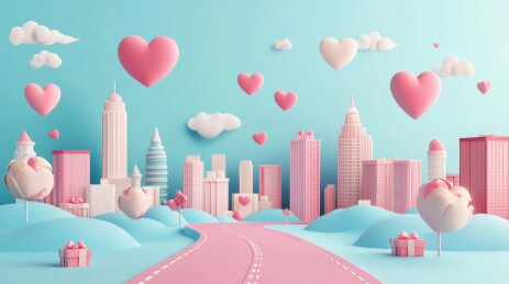 3D唯美充满礼物盒的商业街