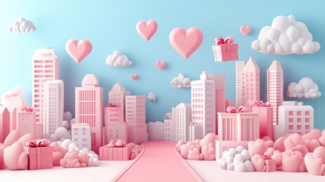 3D唯美充满礼物盒的商业街