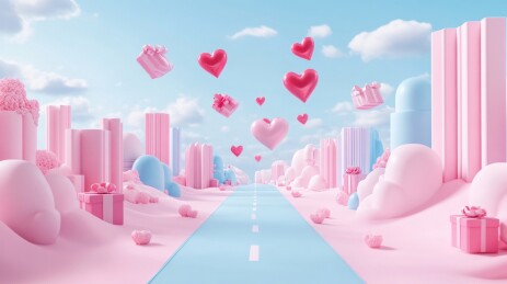 3D唯美充满礼物盒的商业街