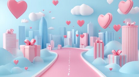 3D唯美充满礼物盒的商业街