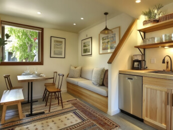 温馨小屋的厨房和用餐区