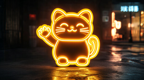 霓虹灯招财猫背景