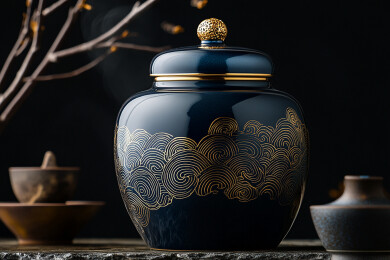 一个蓝色的瓷器坛子