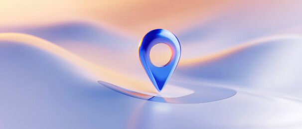 蓝色定位针在波浪背景上