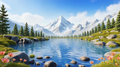 壮美高山湖泊风景