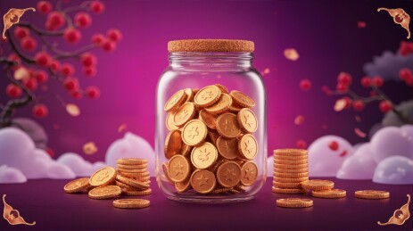 存钱罐中堆满金币