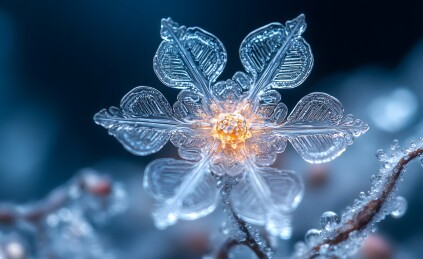 蓝色背景上的雪花特写