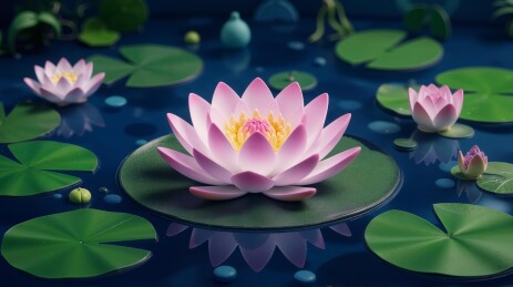 粉嫩的荷花映在碧绿的荷叶上