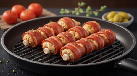美味的培根蘑菇串烧香嫩可口