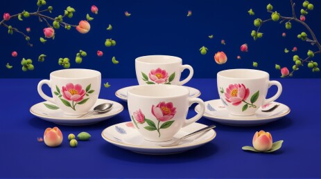 花香四溢茶杯间春意盎然