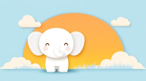 可爱小象日落图