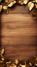 深棕木板与金色叶子的古朴典雅背