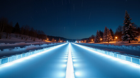 星轨下的夜晚雪场发光雪道