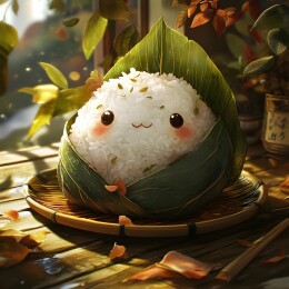 叶子包裹的可爱饭团
