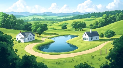 田园风光中的两座农舍