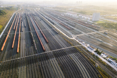 重庆市沙坪坝区渝新欧铁路兴隆场编组站航拍