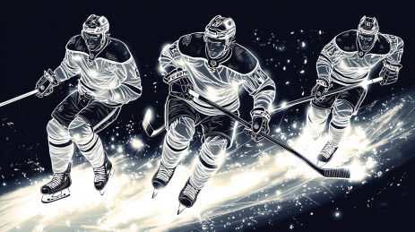 简单线框画风的正在进行冰球运动的男人