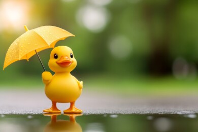 雨中撑伞的小黄鸭