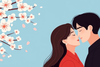 春日恋人浪漫亲吻