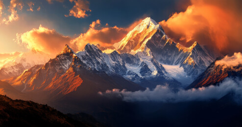 日照金山：喜马拉雅山脉的壮丽景色