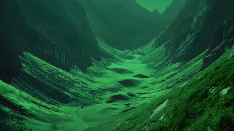 幽静峡谷绿色山峦景色