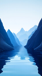 蓝色山脉峡湾平静水面