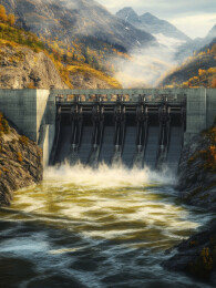 壮观的水坝泄洪