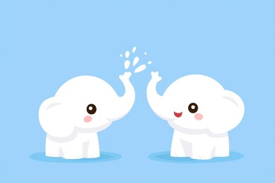 两只小象嬉戏玩水