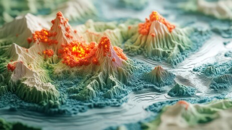 火山地貌的数字艺术渲染图