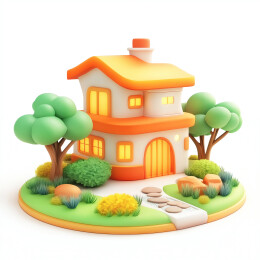 一个卡通3D住宅小场景图标