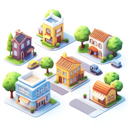 3D城市建筑小区街道俯视图
